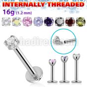 lbcz3in internally threaded steel labret w a upper 3mm cz stone