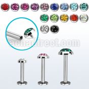lbifrc steel internally threaded labret w multi crystals top