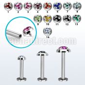 lbifrd steel internally threaded labret w multi crystal tristar