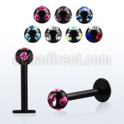 lbkca anodized 316l steel labret with 3mm multi crystal ball