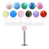 lbop3 316l steel labret with a 3mm synthetic opal ball