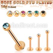 lbttjb25 rose gold plated steel labret w tiny 2.5mm jewel ball