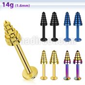 lbtxn4 anodized 316l steel labret with 4mm layered drill cone