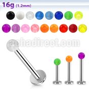 lbuvb3 16g 316l steel labret with 3mm acrylic uv ball