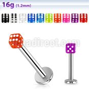 lbuvdi3 surgical steel labret with a 3mm acrylic uv dice