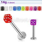lbuvdic 316l steel labret with 4mm acrylic multicrystal uv dice