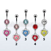 mcd408 316l steel belly banana with jewel ball painted heart