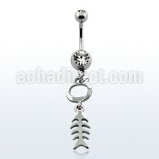 mcd546 316l steel belly banana with jewel ball fish skeleton