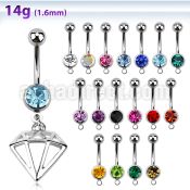 mcd575 316l steel belly banana w jewel ball dangling diamond