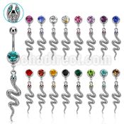 mcd728 steel belly banana w dangling snake w crystal eyes