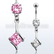 mcdz406 316l steel belly banana with round square prong cz