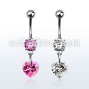 mcdz529 316l steel belly banana with round prong cz heart cz