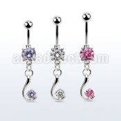 mcdz730 steel belly banana w a dangling w a single cz stone 