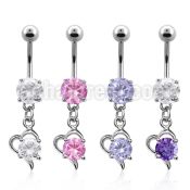 mcdz9 316l steel belly banana w prong cz dangling heart w cz