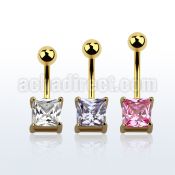 mdgz525 gold anodized belly banana w an 8mm square cz stone