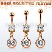 mdrz417 rose gold cz belly banana w round dangling w cz