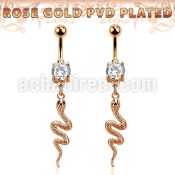 mdrz728 rosegold pvd plated steel belly banana cz snake