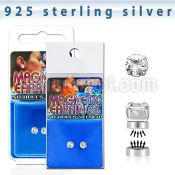 mgcz3 pair of silver magnetic earring studs with 3mm clear cz