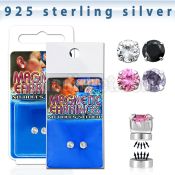 mgcz3m pair of silver magnetic earring studs with 3mm color cz