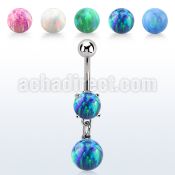 moopb8 steel belly banana w 7mm opal dangling 8mm opal ball