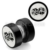 mpls8 black 316l steel magnetic fake plug with two dices logo