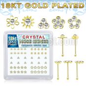 nbbxm7cg 18k gold plated silver nose bones clear flower
