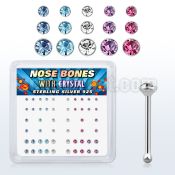 nbbxmm box of silver nose bones w 1 3 1 5 1 8mm color crystals