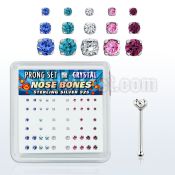 nbbxpbm silver nose bones w 1 4 1 5 2mm prong color crystals