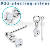 nbdvpz1 silver nose bone ball prong set dangling cz