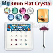 nbfb16m box of silver nose bones with assorted color crystals