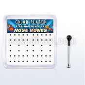 nbkbbx1 box w 52 silver nose bones w 1mm black plated ball tops