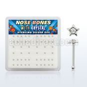 nbstxc box of silver nose bones with star with center crystal