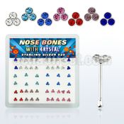 nbtrm box of silver nose bones with triple assorted crystals
