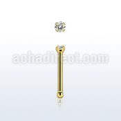 nbtzr15 gold steel nose bone, 20g w prong set 1.5mm round cz