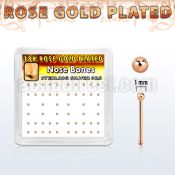 nbxrsb1 box of rose gold plated silver nose bone w 1mm ball top