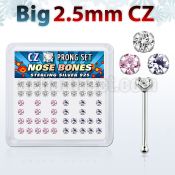 nbzbm25 box of silver nose bones with 2 5mm prong set cz