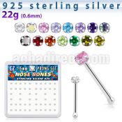 nbzbxc box of silver nose bones with 1 5mm round clear prong cz