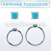 nhge7 silver nose ring w a 2mm turquoise in casting prong set
