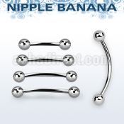npbnb5 surgical steel nipple banana w two 5mm balls
