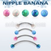 npbnop5 surgical steel nipple banana 5mm synthetic opal balls