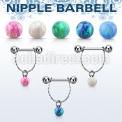 npdl33 steel nipple barbell w chain synthetic opal ball
