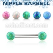 npop5 316l steel nipple barbell w 5mm synthetic opal balls