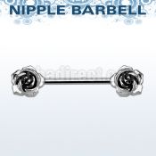 npsh1 316l steel nipple barbell w two small roses