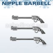 npsh23 steel nipple barbell w small pistol w black accents 
