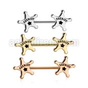 nptsh21 anodized 316l steel barbell two sheriff stars