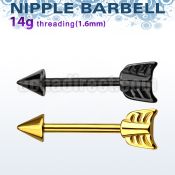 nptsh8 black 316l steel nipple barbell with cone arrow end
