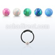 ns02blo black silver endless nose hoop w 3mm synthetic opal ball