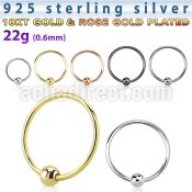 ns05 sterling silver nose hoop with ball with diameter 8mm