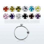 ns05z15m silver noose hoop w a 1 5mm prong set round cz stone 8mm