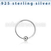 ns06 sterling silver nose hoop with ballwith diameter 10mm